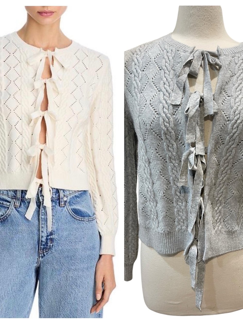 NWT Wayf Pixie Tie Front Cardigan Sweater SZ M Grey